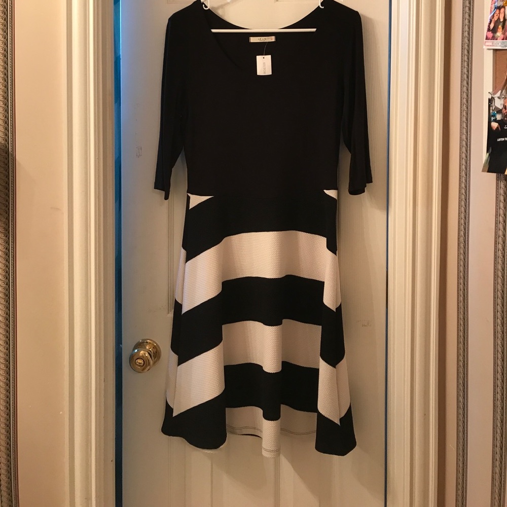 Black and white striped dress